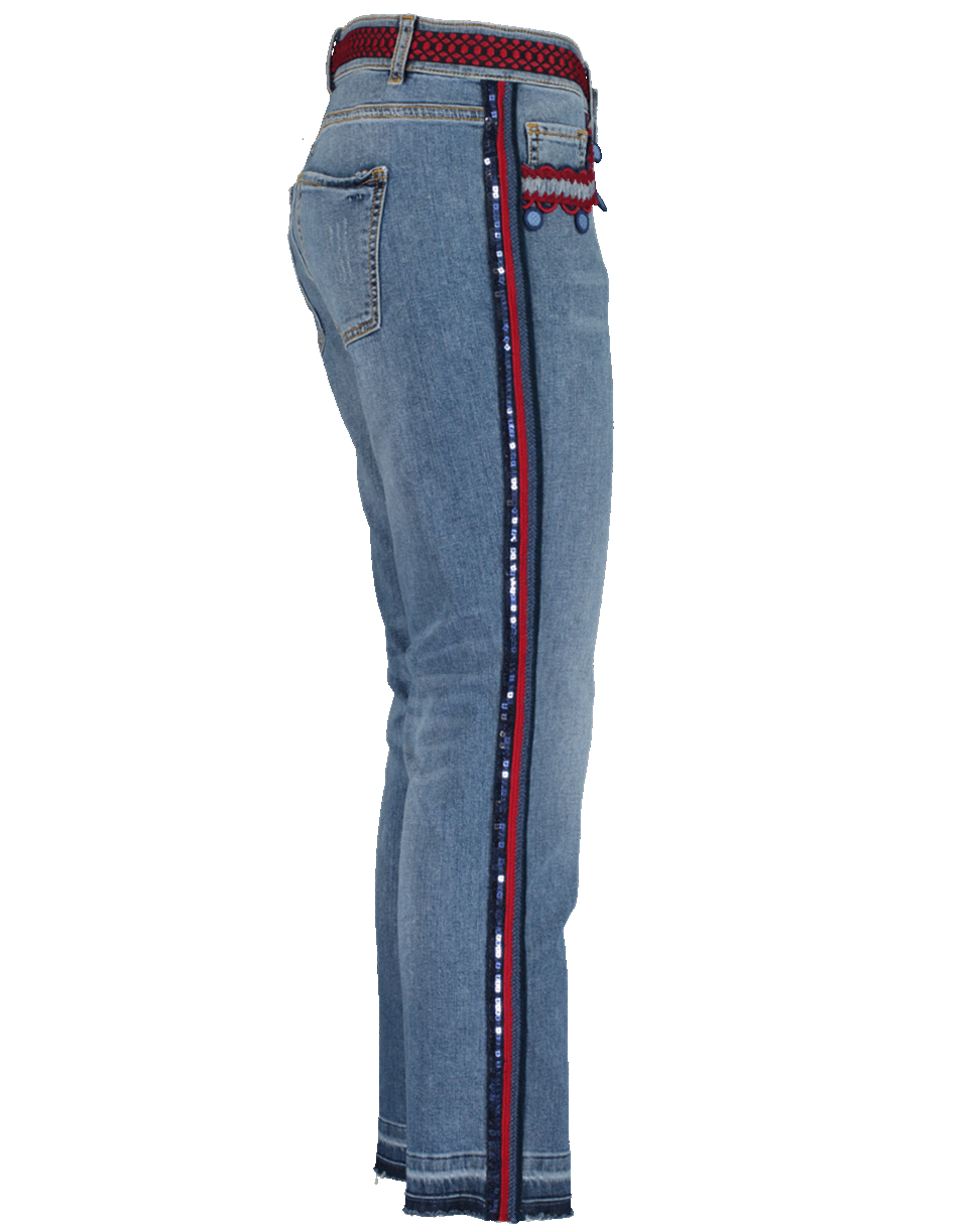 MAISON COMMON-Sequined Side Stripe Cropped Jeans-INDIGO