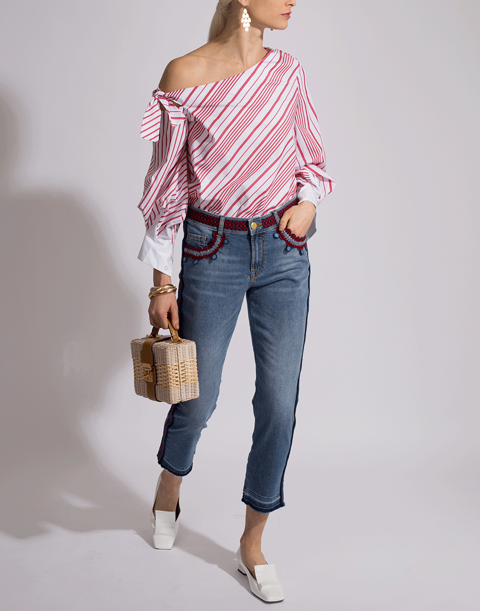 MAISON COMMON-Sequined Side Stripe Cropped Jeans-INDIGO
