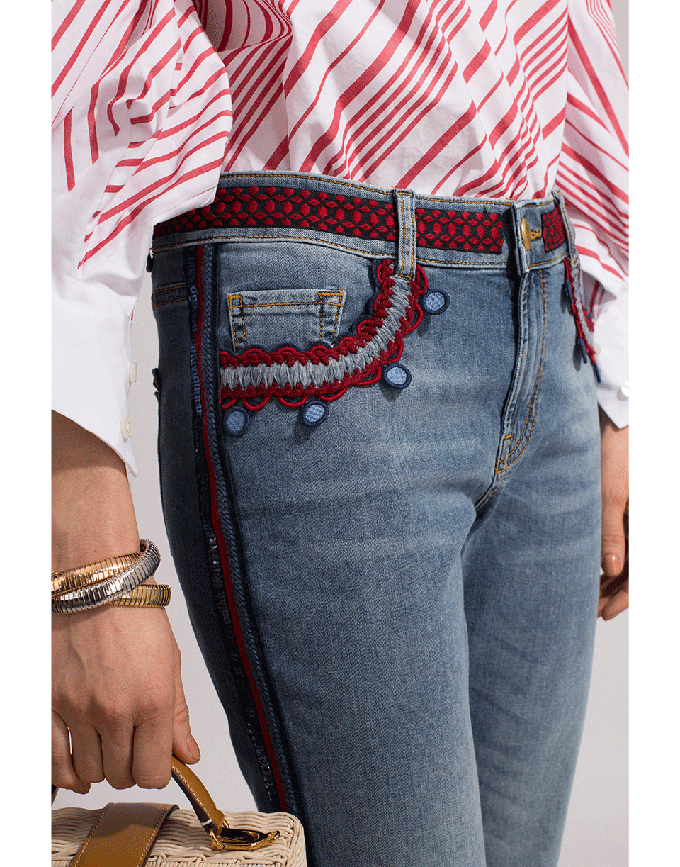 MAISON COMMON-Sequined Side Stripe Cropped Jeans-INDIGO