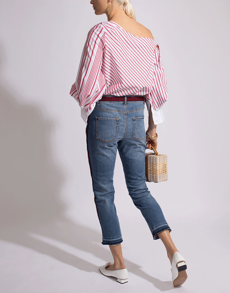 MAISON COMMON-Sequined Side Stripe Cropped Jeans-INDIGO