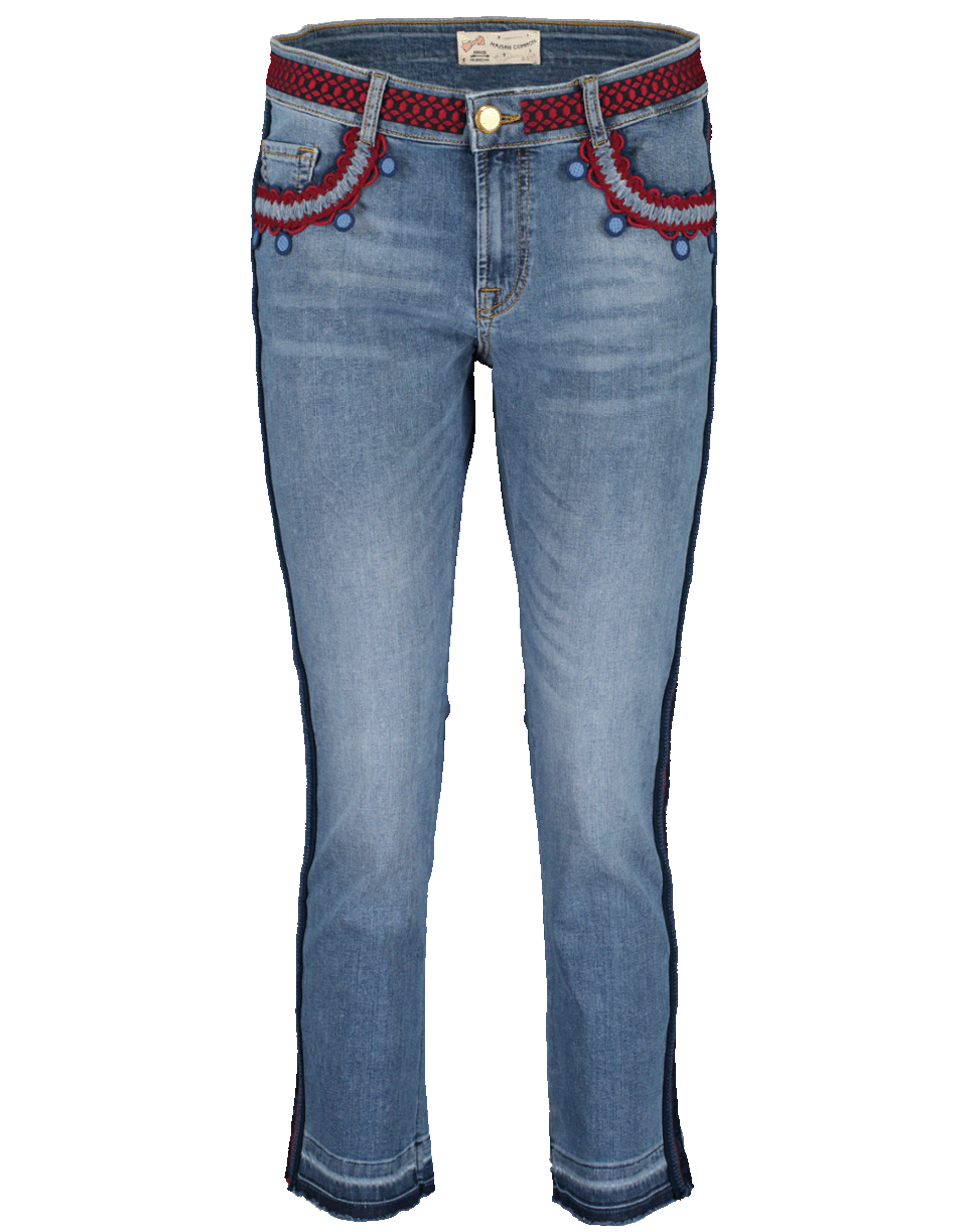 MAISON COMMON-Sequined Side Stripe Cropped Jeans-INDIGO