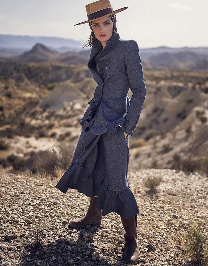 MAISON COMMON-Ruffled Denim Midi Skirt-