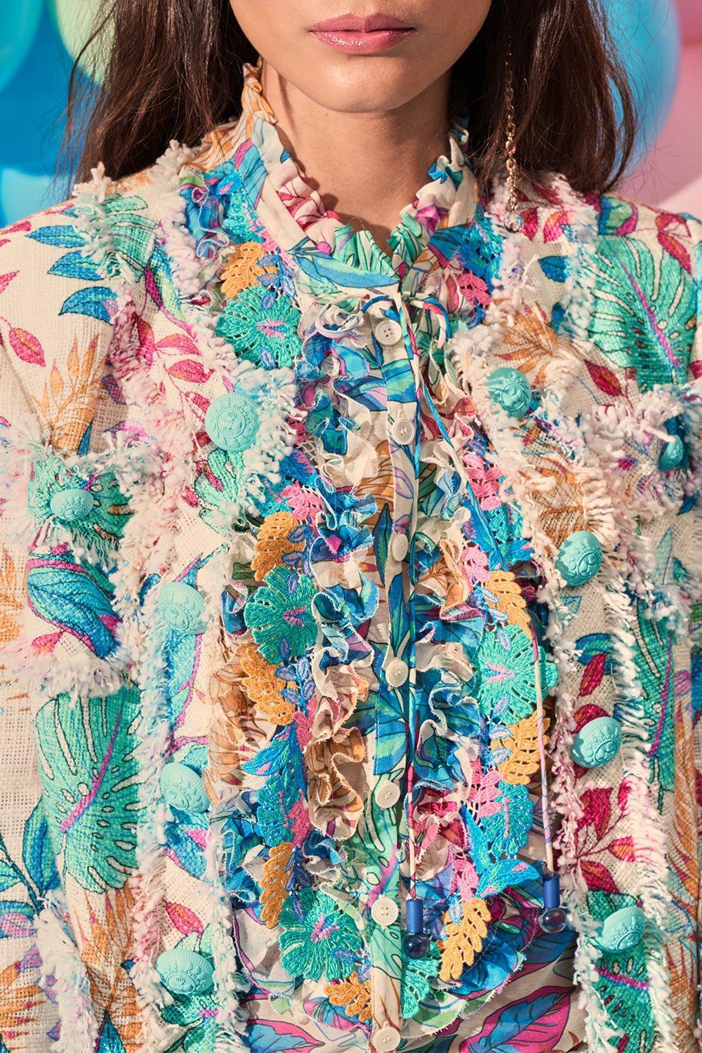 MAISON COMMON-Sleeveless Palm Print Blouse-