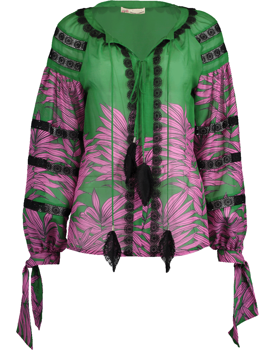 MAISON COMMON-Feather Tie Front Blouse-GRN/PNK