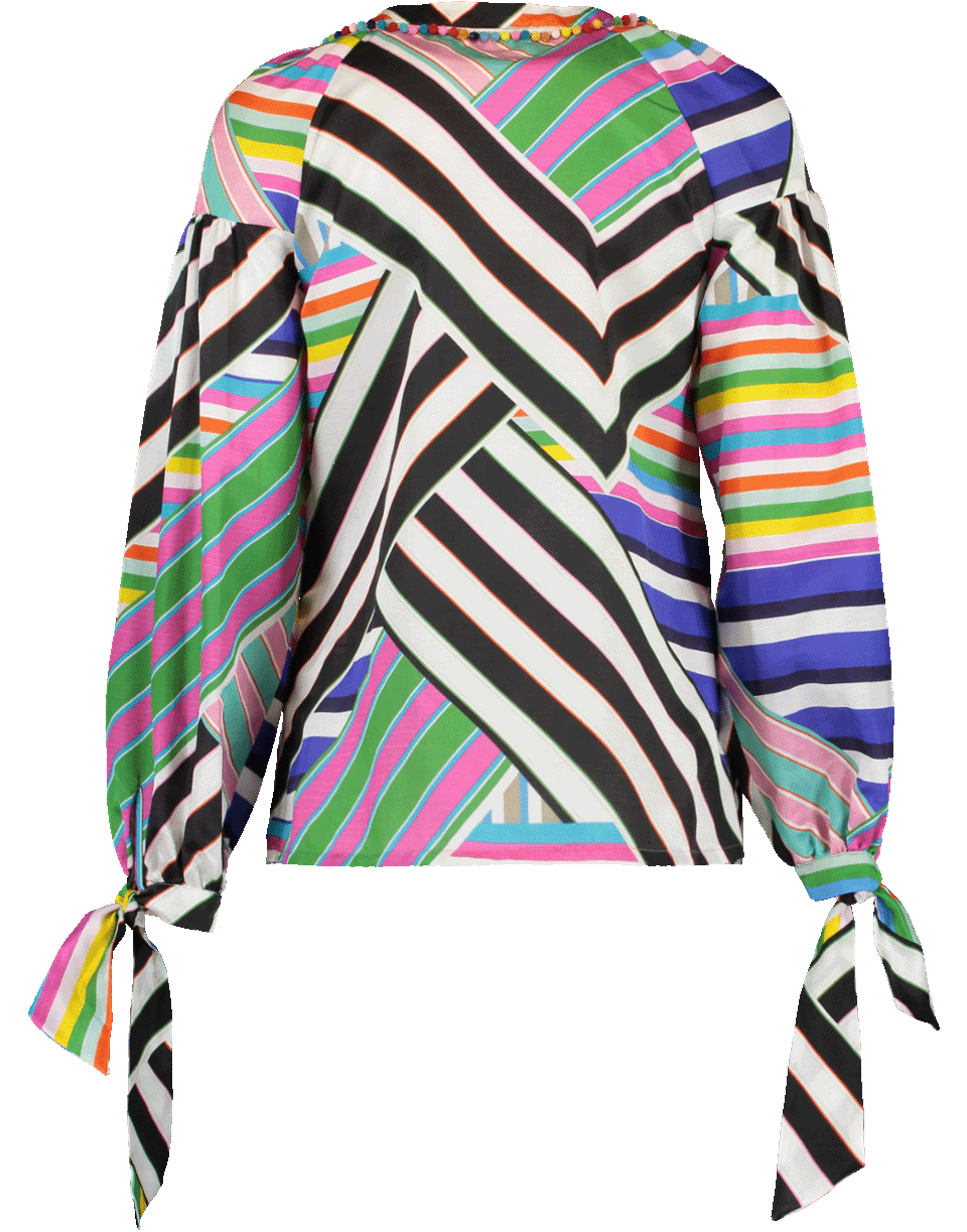 MAISON COMMON-Stripe Tie Neck And Cuff Top-