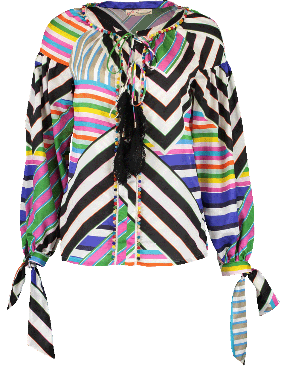 MAISON COMMON-Stripe Tie Neck And Cuff Top-