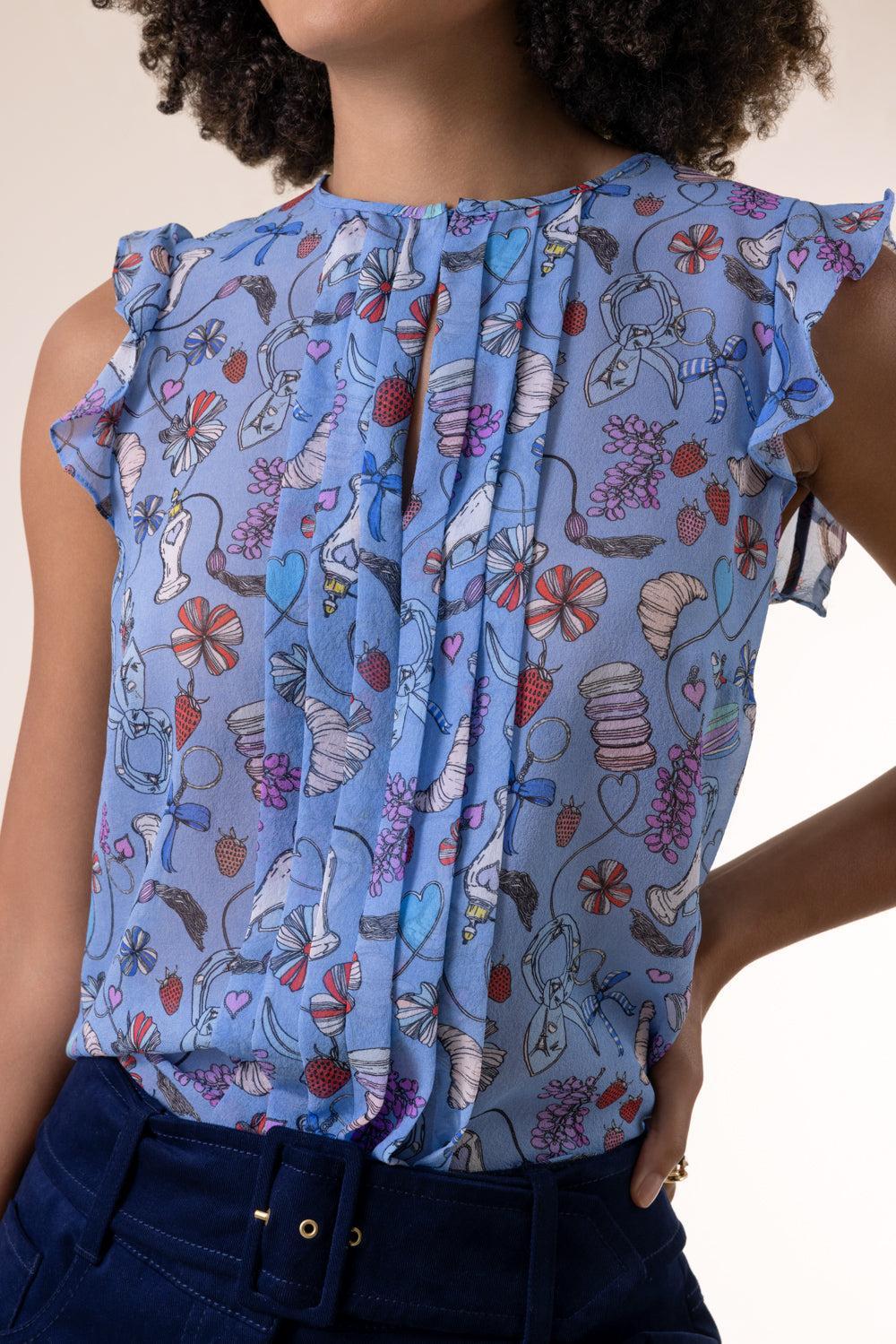 Perfume Print Sleeveless Blouse-NOVELTY-34-CLOTHINGTOPBLOUSE-MAISON COMMON