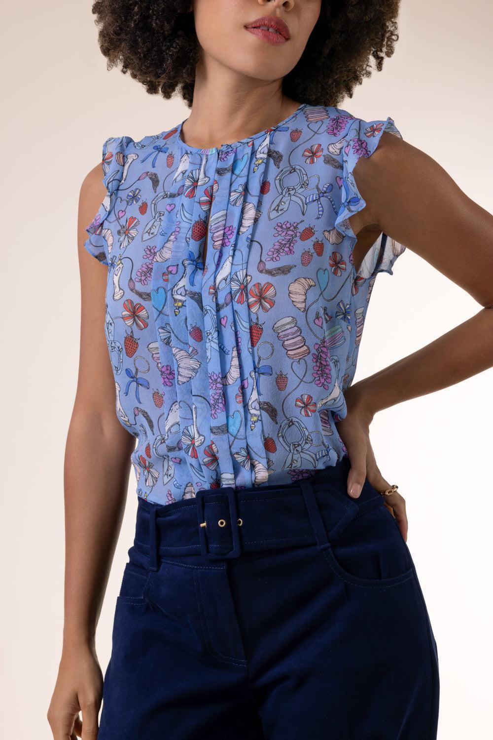 Perfume Print Sleeveless Blouse-NOVELTY-34-CLOTHINGTOPBLOUSE-MAISON COMMON