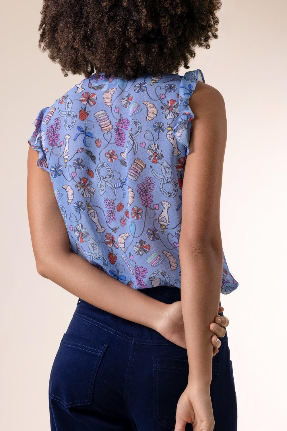Perfume Print Sleeveless Blouse-NOVELTY-34-CLOTHINGTOPBLOUSE-MAISON COMMON