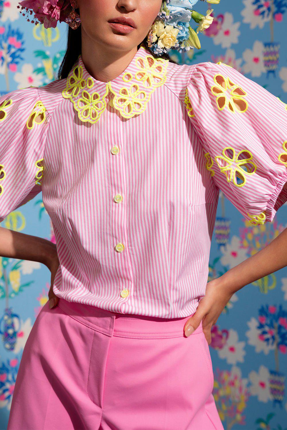 MAISON COMMON-Striped Floral Shirt-