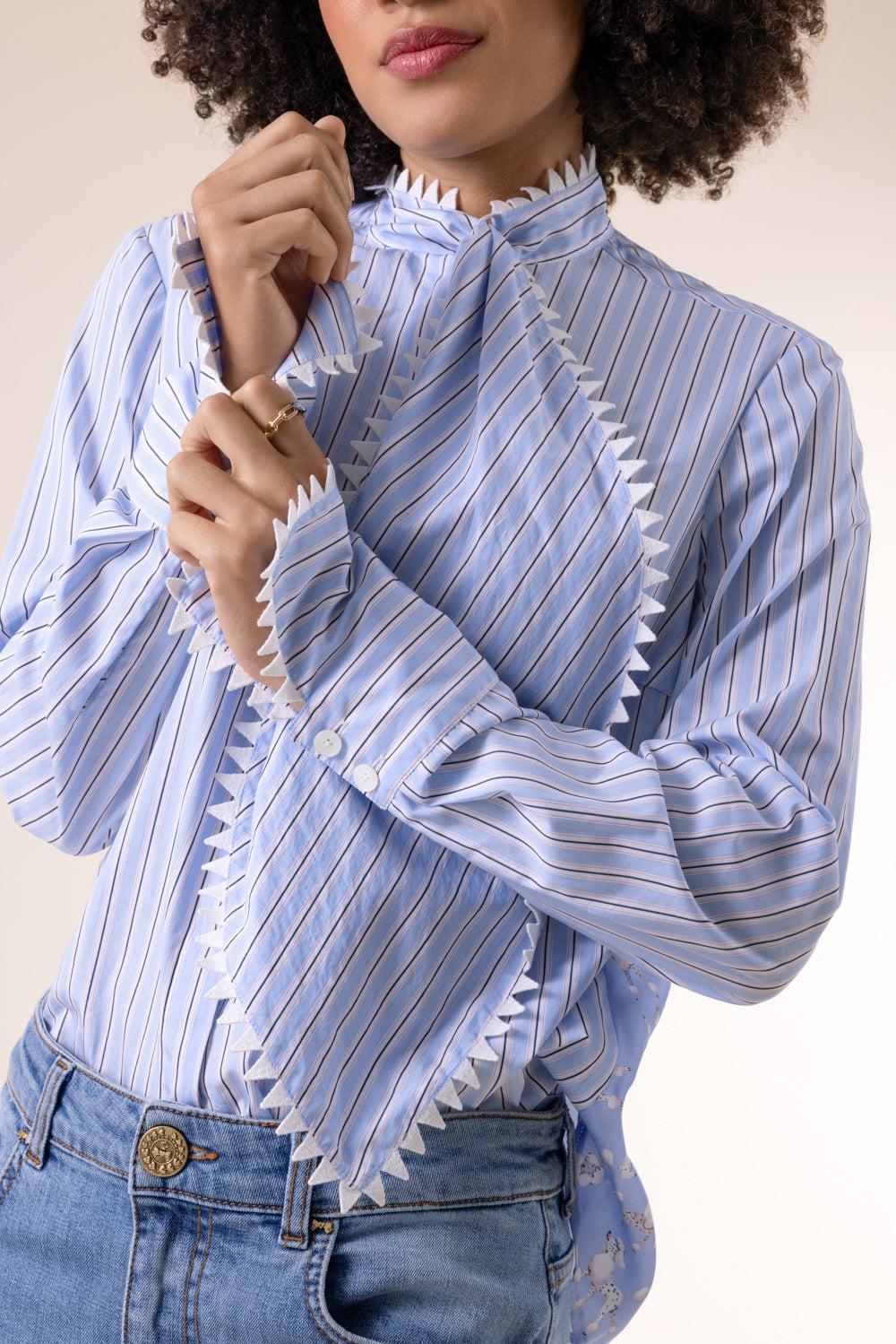Striped Poodle Print Long Sleeve Blouse-STRIPE-34-CLOTHINGTOPBLOUSE-MAISON COMMON