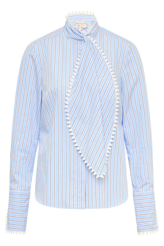 Striped Poodle Print Long Sleeve Blouse-STRIPE-34-CLOTHINGTOPBLOUSE-MAISON COMMON
