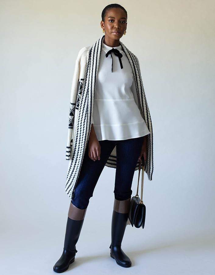 MAISON COMMON-Tunic with Velvet Neck Tie-WHITE