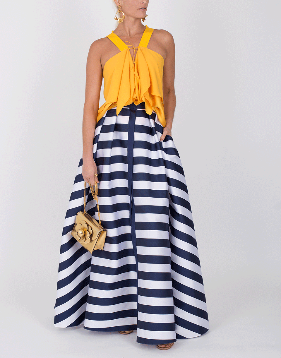 MAISON RABIH KAYROUZ-Navy Striped Full Length Skirt-NAVY
