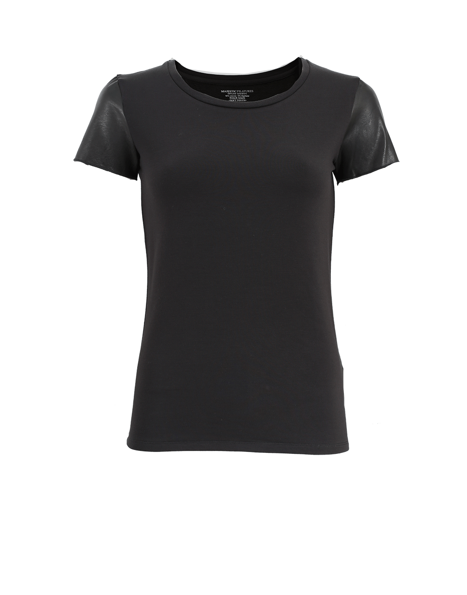 MAJESTIC FILATURES-Leather Sleeve Tee-