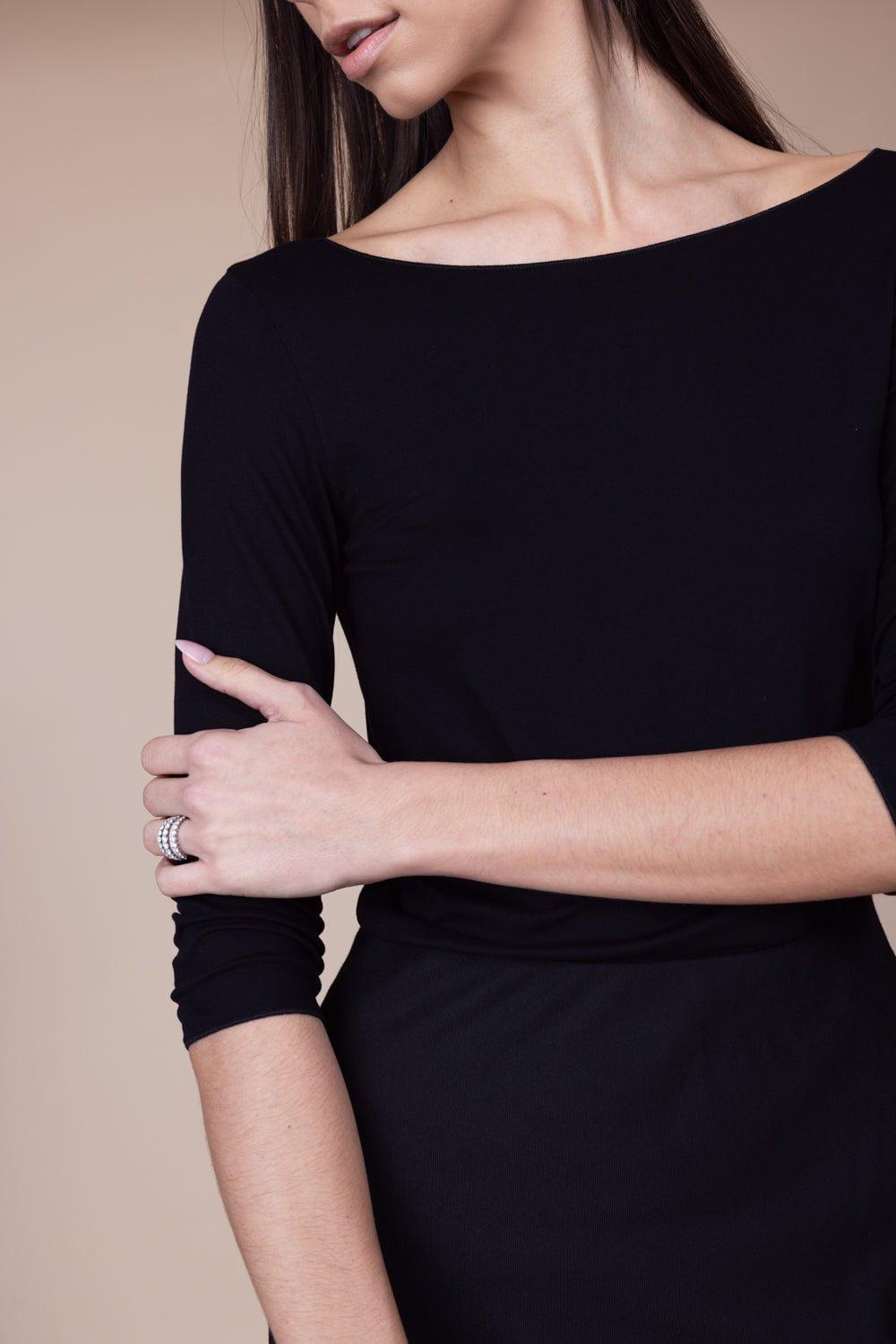 MAJESTIC FILATURES-Three Quarter Sleeve Boatneck Tee - Noir-