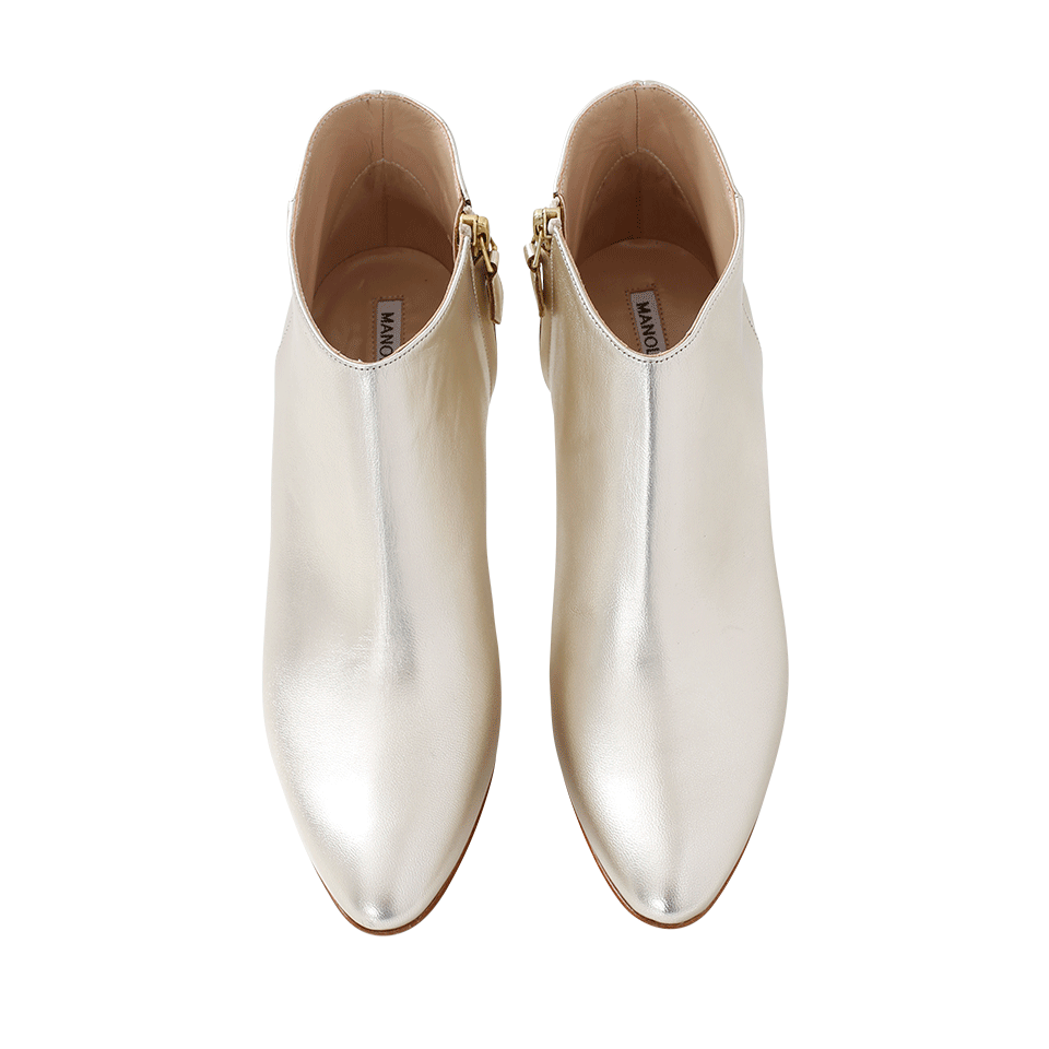 MANOLO BLAHNIK-Brusta Metallic Pointed Toe Bootie-