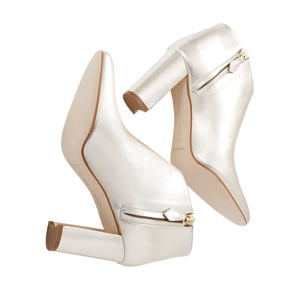 MANOLO BLAHNIK-Brusta Metallic Pointed Toe Bootie-