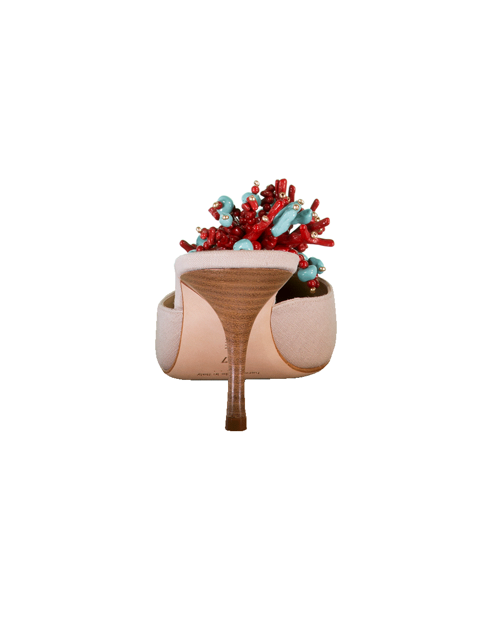 MANOLO BLAHNIK-Linen Beaded Coral Mule-