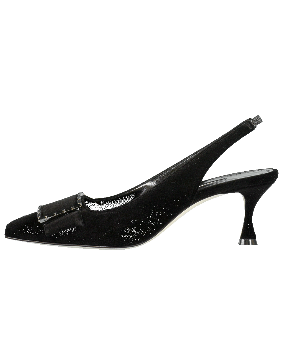 MANOLO BLAHNIK-Black Dolores Buckle Slingback-