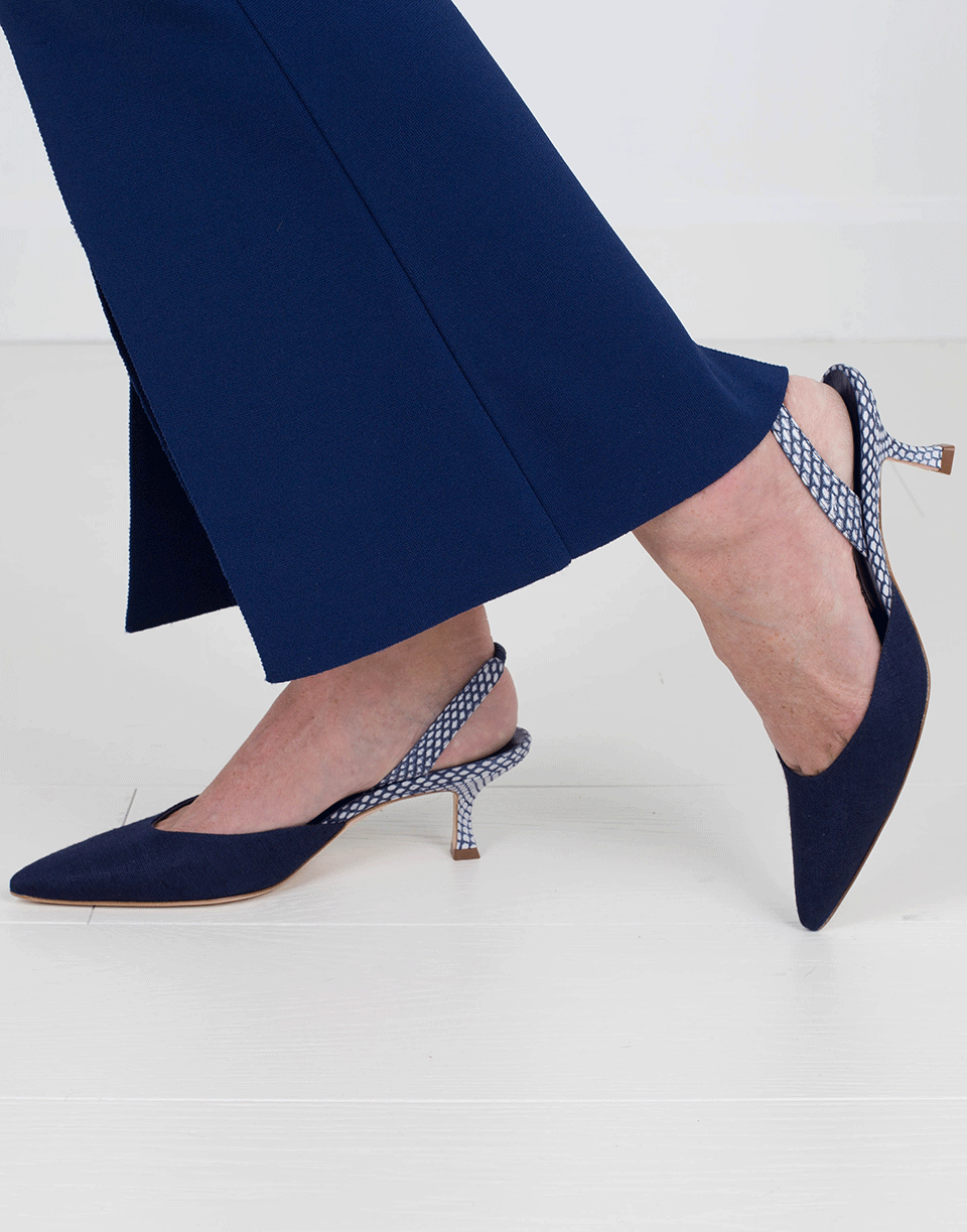 MANOLO BLAHNIK-Linen Toe Skin Slingback-