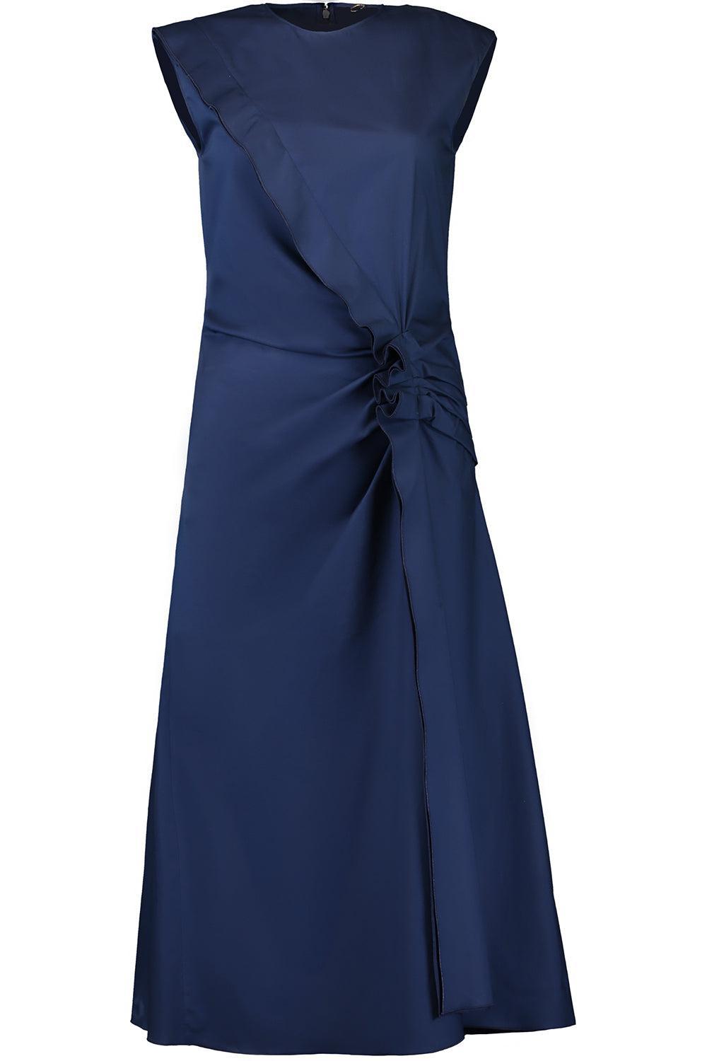 Sleeveless Gathered Midi Dress-NAVY-38-CLOTHINGDRESSCASUAL-MANTU