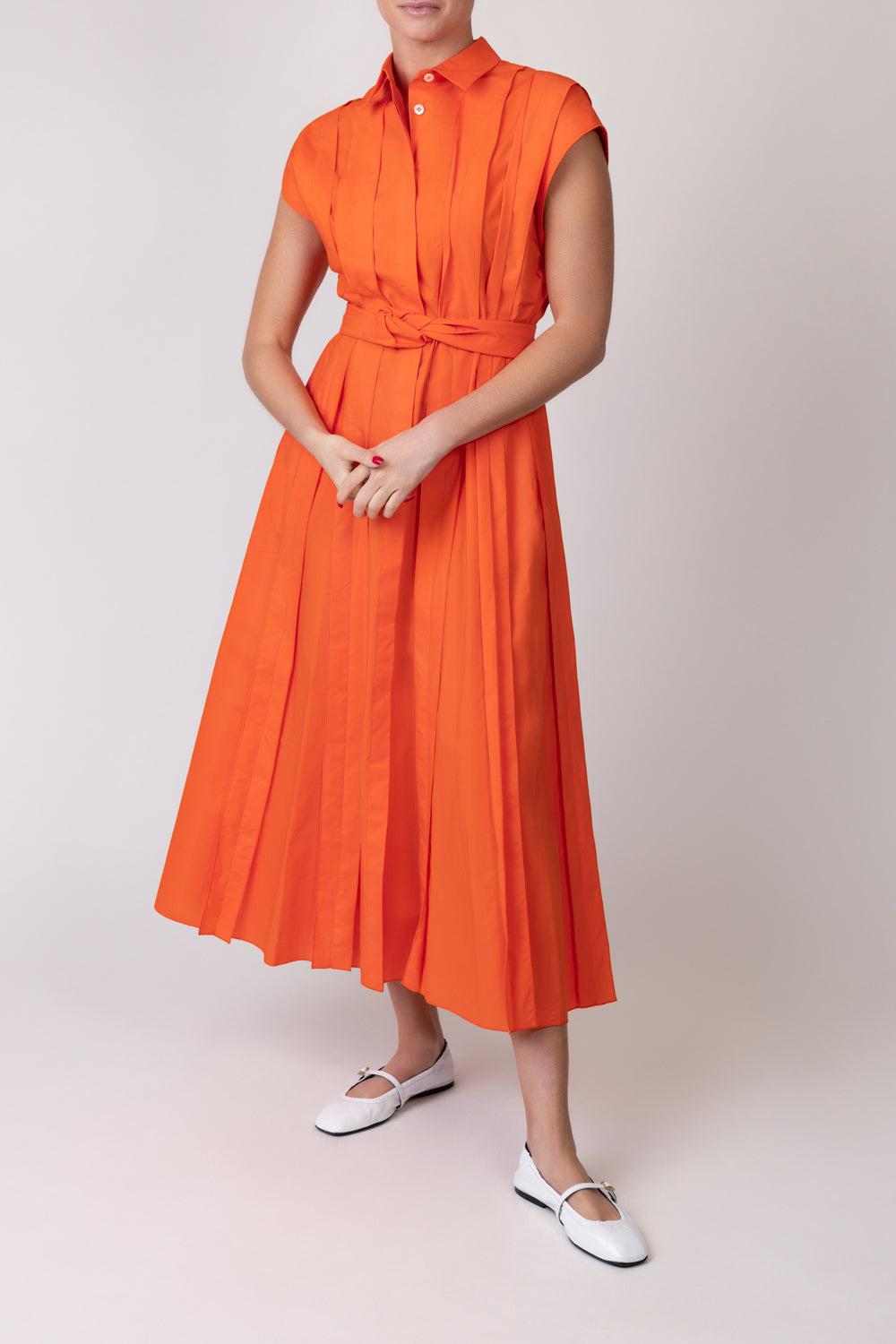 Button Front Collar Midi Dress-RDORANGE-38-CLOTHINGDRESSCASUAL-MANTU