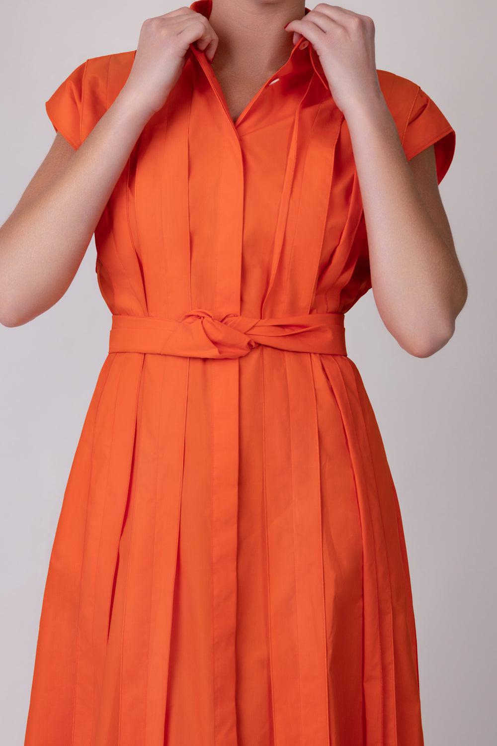 Button Front Collar Midi Dress-RDORANGE-38-CLOTHINGDRESSCASUAL-MANTU