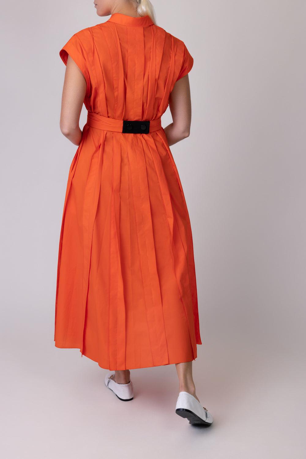Button Front Collar Midi Dress-RDORANGE-38-CLOTHINGDRESSCASUAL-MANTU
