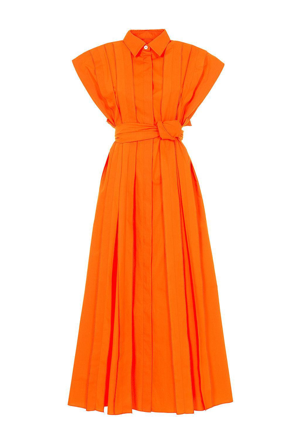 Button Front Collar Midi Dress-RDORANGE-38-CLOTHINGDRESSCASUAL-MANTU