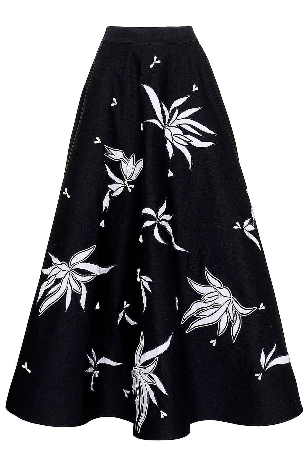 Embroidered Half Flared Skirt-DK BLUE-42-CLOTHINGSKIRTMIDI-MANTU
