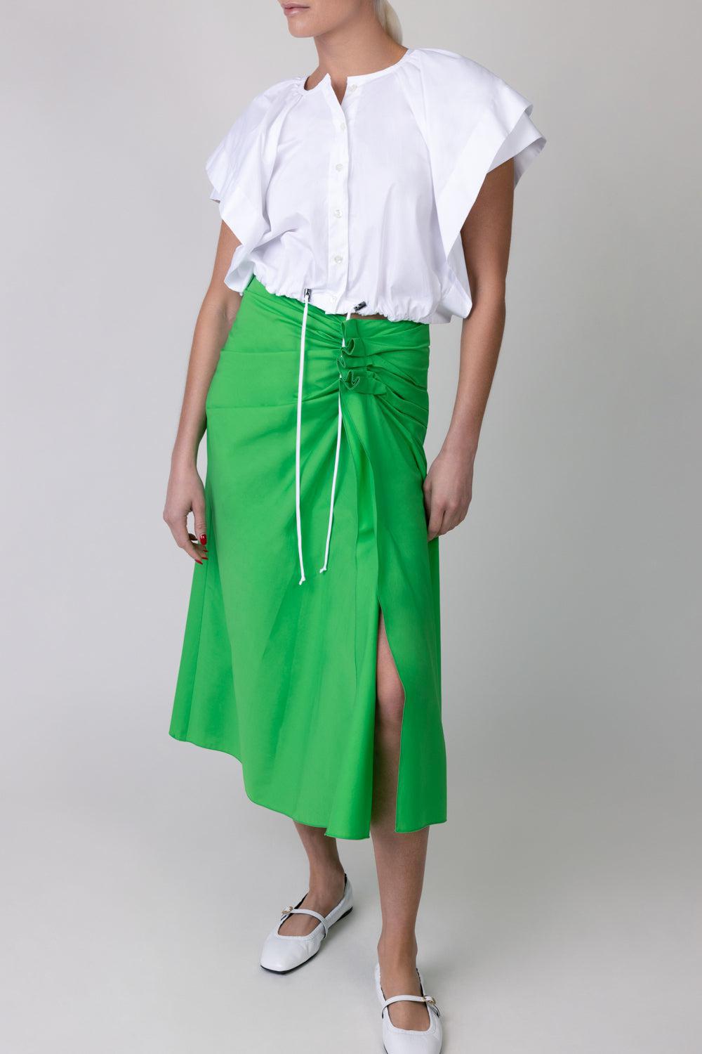 Gathered Midi Skirt - Green-GREEN-38-CLOTHINGSKIRTMIDI-MANTU