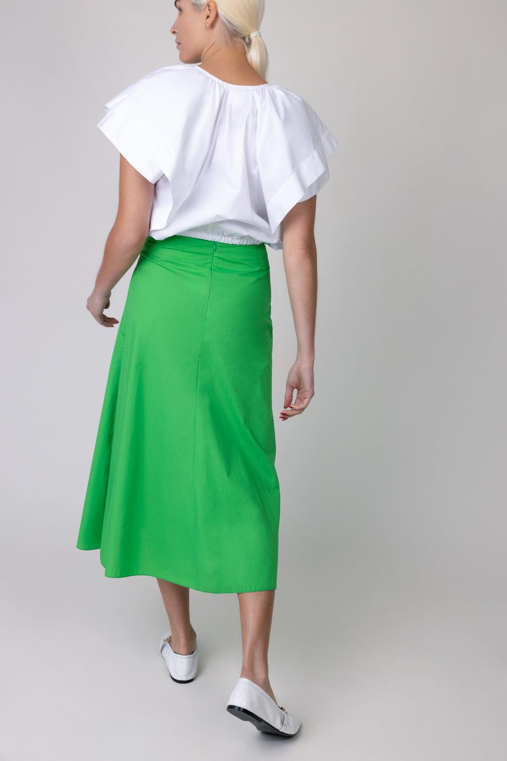 Gathered Midi Skirt - Green-GREEN-38-CLOTHINGSKIRTMIDI-MANTU