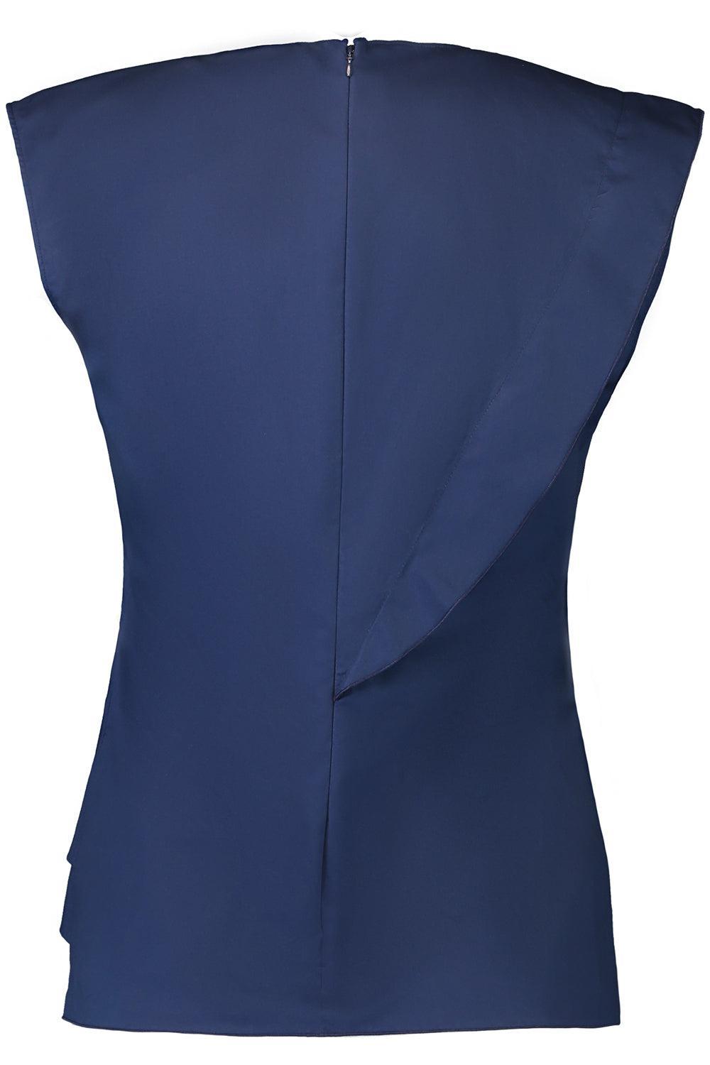 Sleeveless Gathered Top - Navy-NAVY-38-CLOTHINGTOPBLOUSE-MANTU