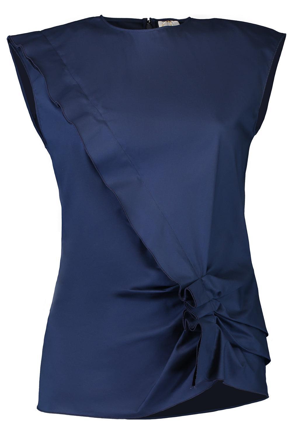 Sleeveless Gathered Top - Navy-NAVY-38-CLOTHINGTOPBLOUSE-MANTU