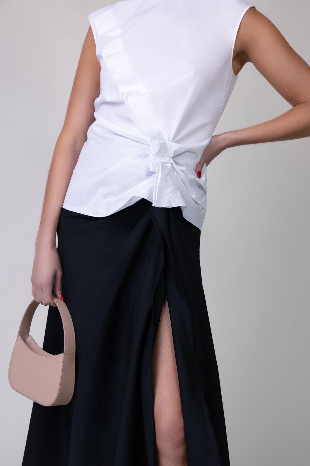 Sleeveless Gathered Top - White-WHITE-38-CLOTHINGTOPBLOUSE-MANTU