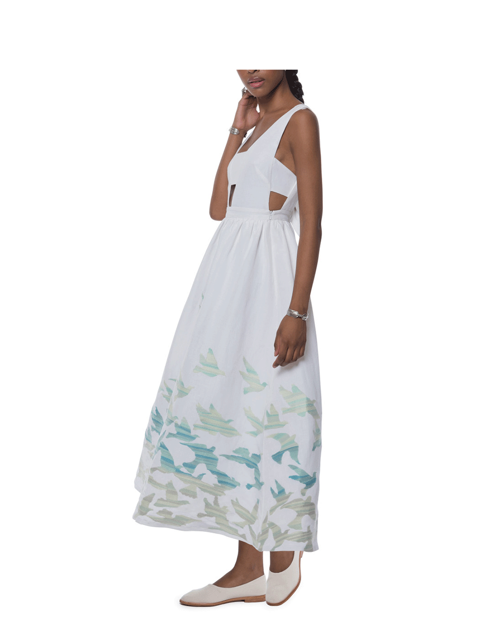 MARA HOFFMAN-Embroidered Tie Back Dress-WHITE