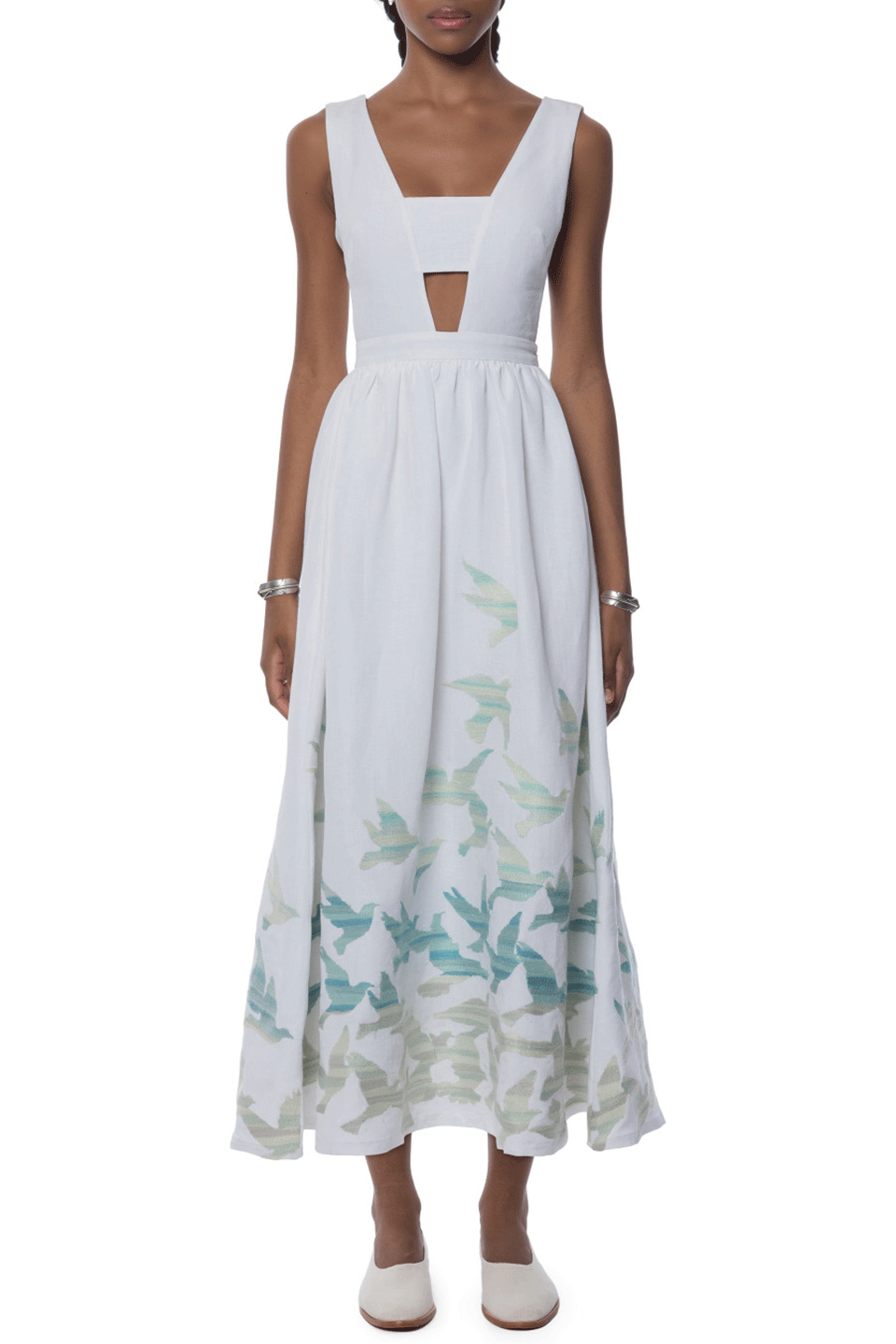 MARA HOFFMAN-Embroidered Tie Back Dress-WHITE