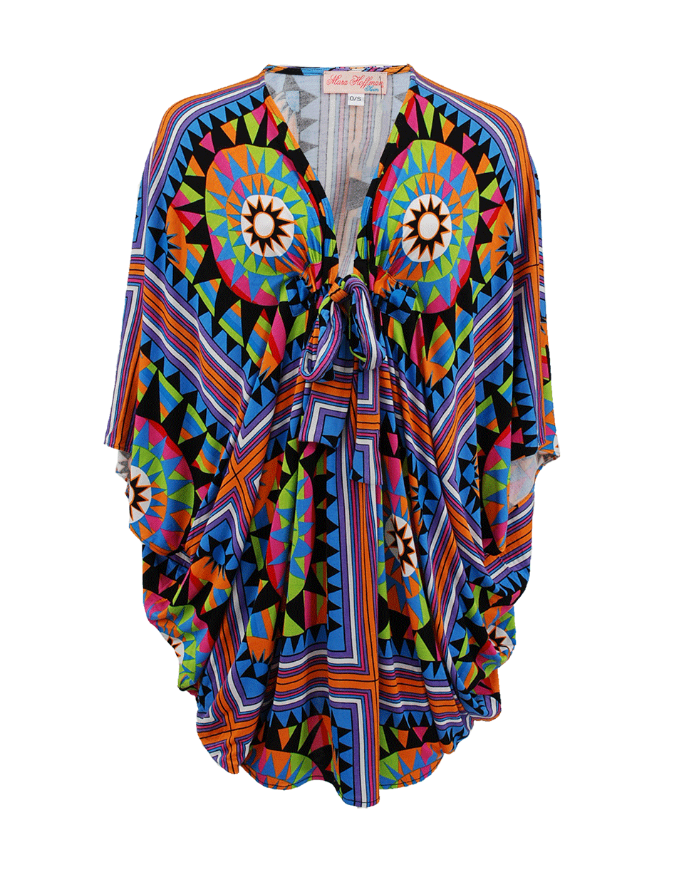 MARA HOFFMAN-V-Neck Tie Print Poncho-BLACK