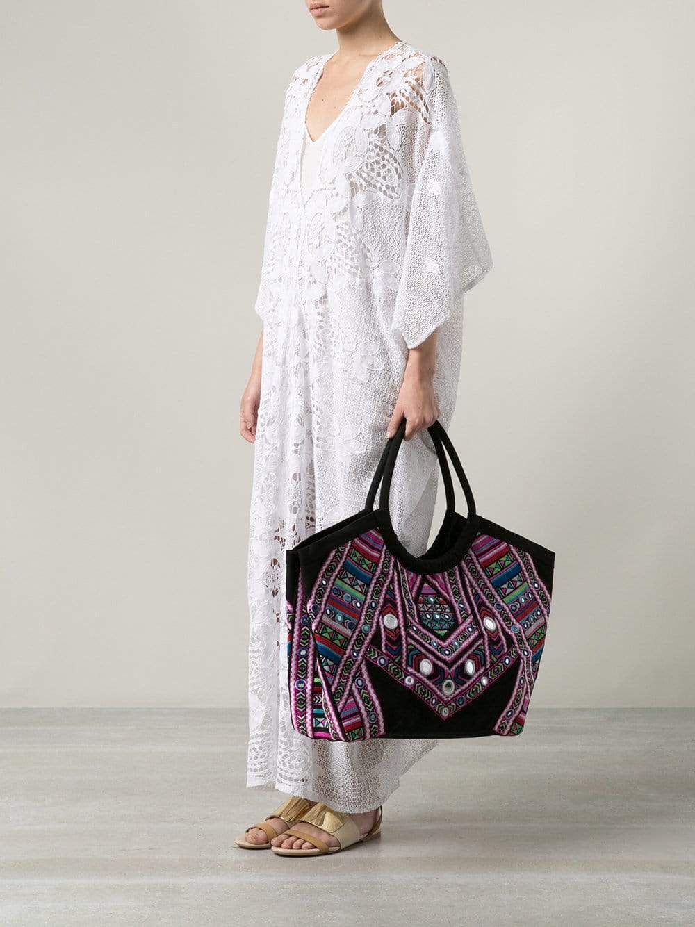 MARA HOFFMAN-Round Handle Mirror Beach Bag-BLACK