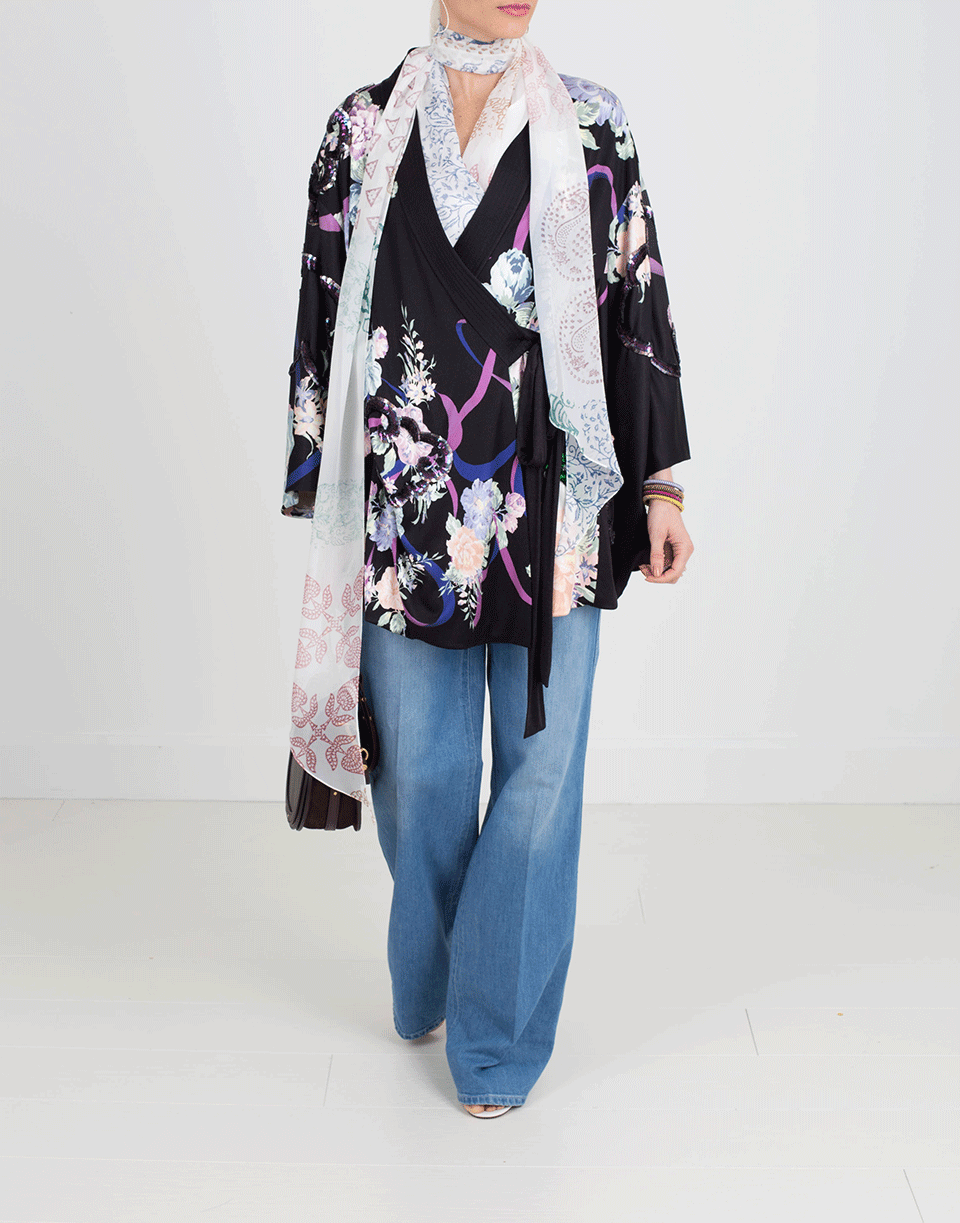 MARC JACOBS-Floral Sequined Kimono Dress-BLACK