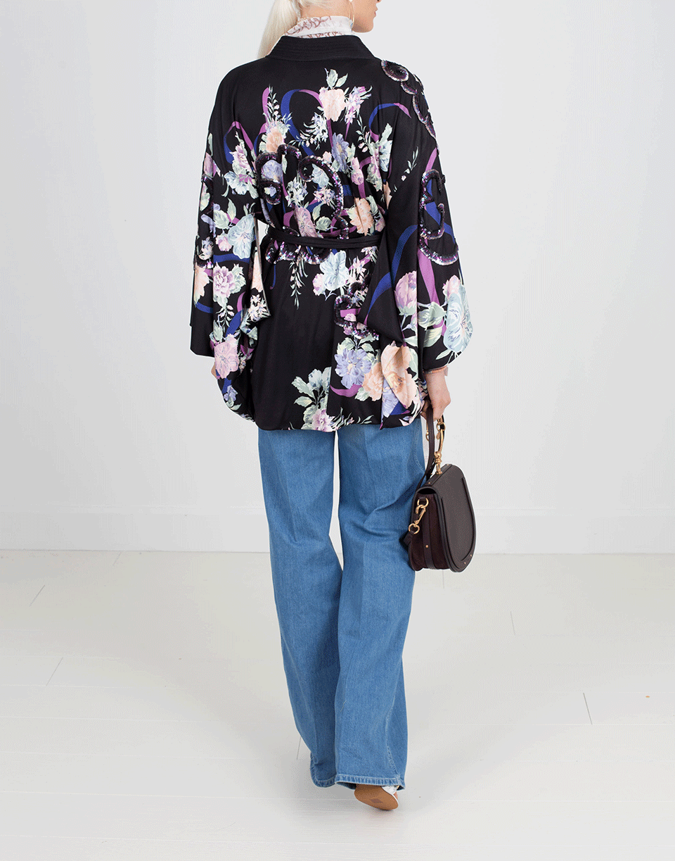 MARC JACOBS-Floral Sequined Kimono Dress-BLACK