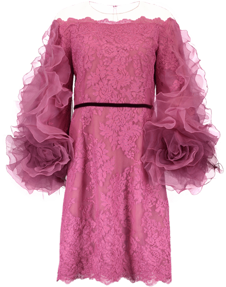 MARCHESA-Off Shoulder Lace Cocktail Dress-
