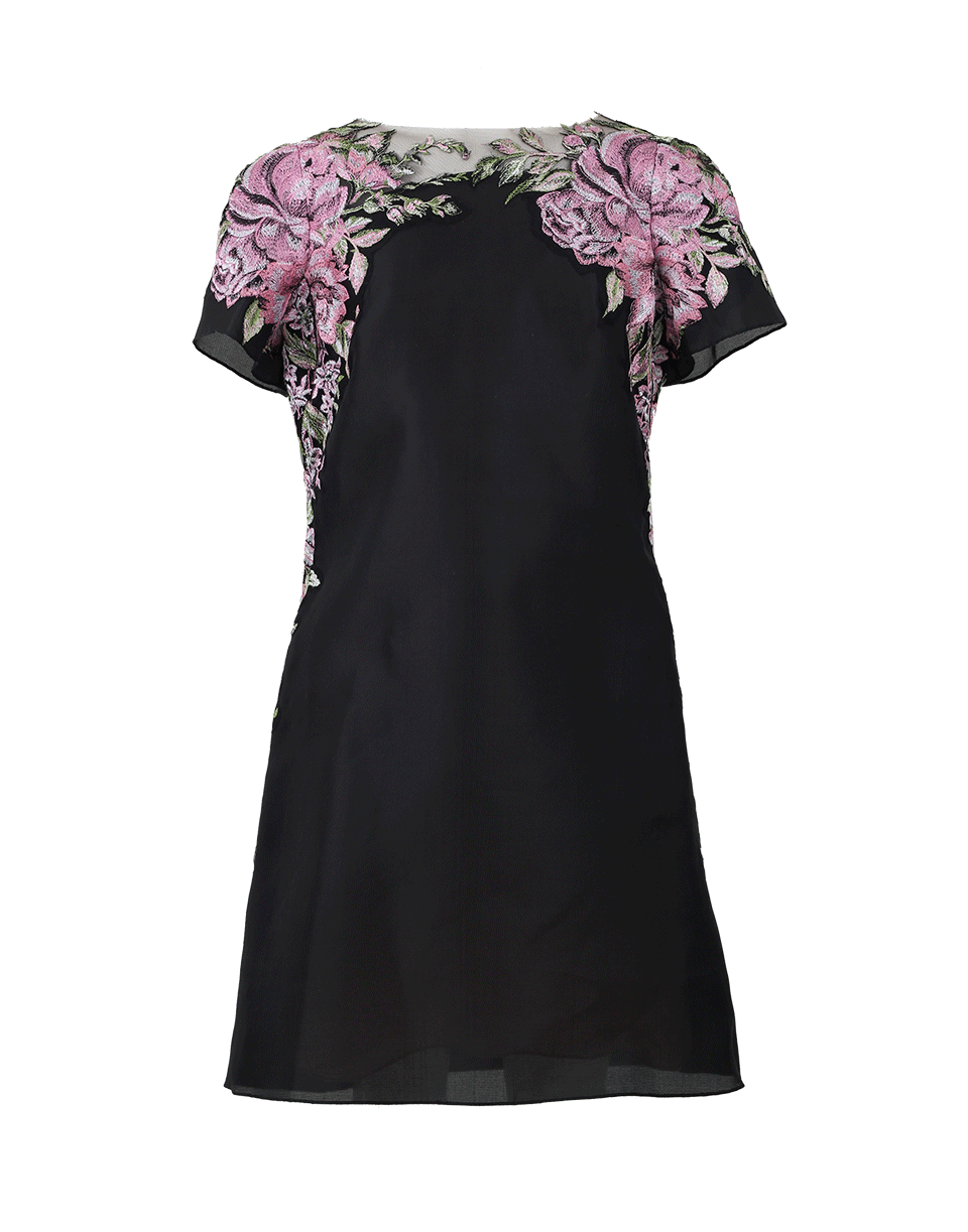 MARCHESA-Floral Embroidered Shift Dress-BLACK