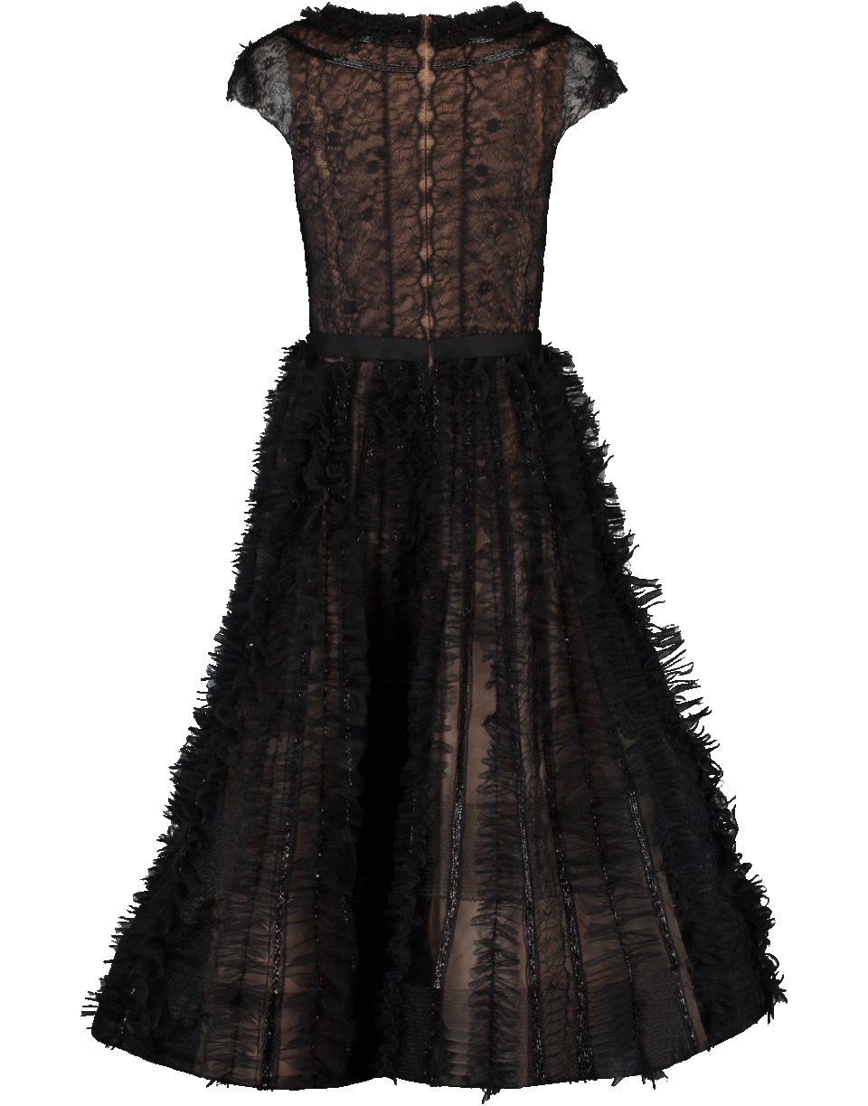 MARCHESA-Plunge Neck Embellished Tulle Dress-BLACK