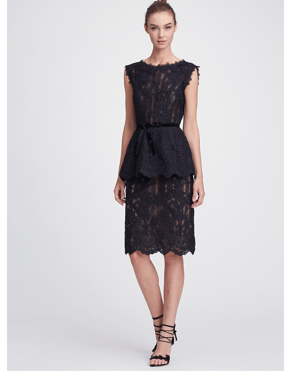 MARCHESA-Corded Lace Top And Skirt-