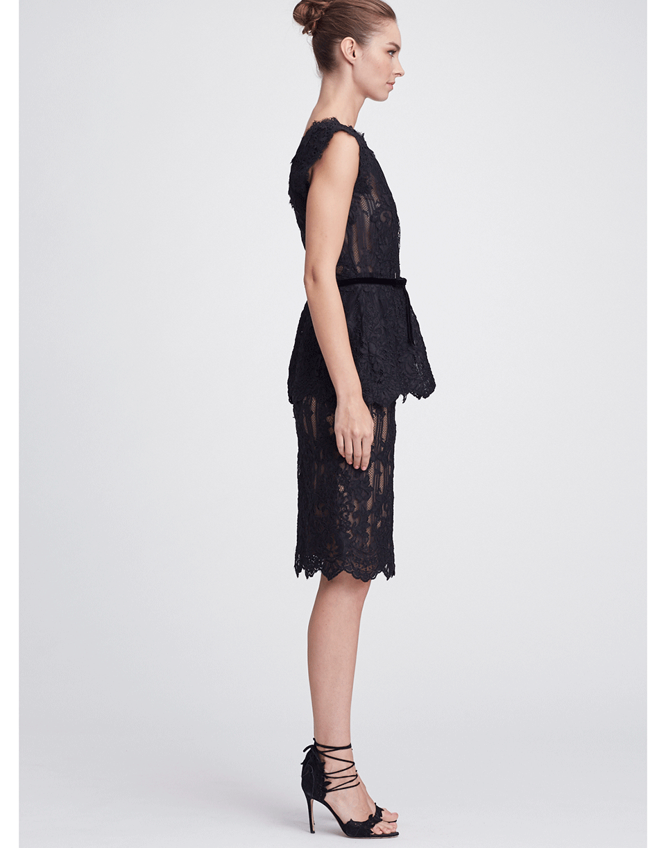 MARCHESA-Corded Lace Top And Skirt-