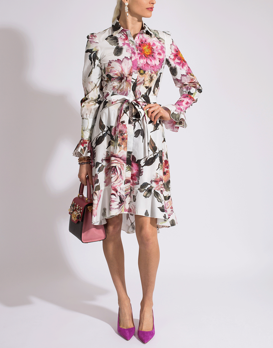 MARCHESA-Floral Cotton Hi Low Shirt Dress-