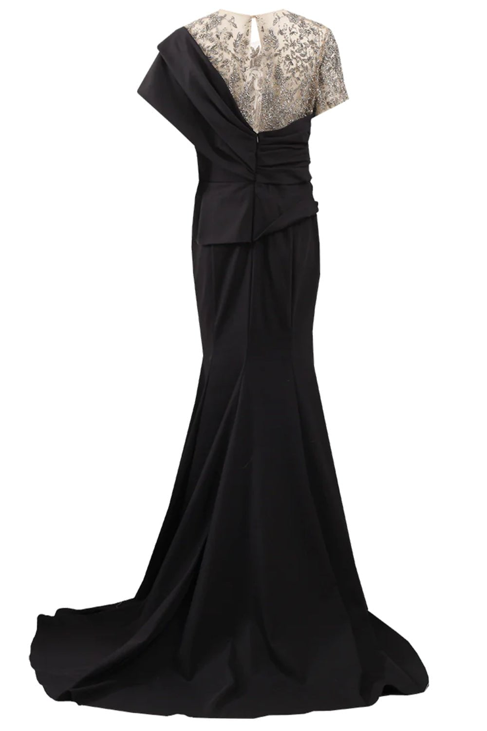 MARCHESA-Crystal Illusion Jersey Gown-BLACK