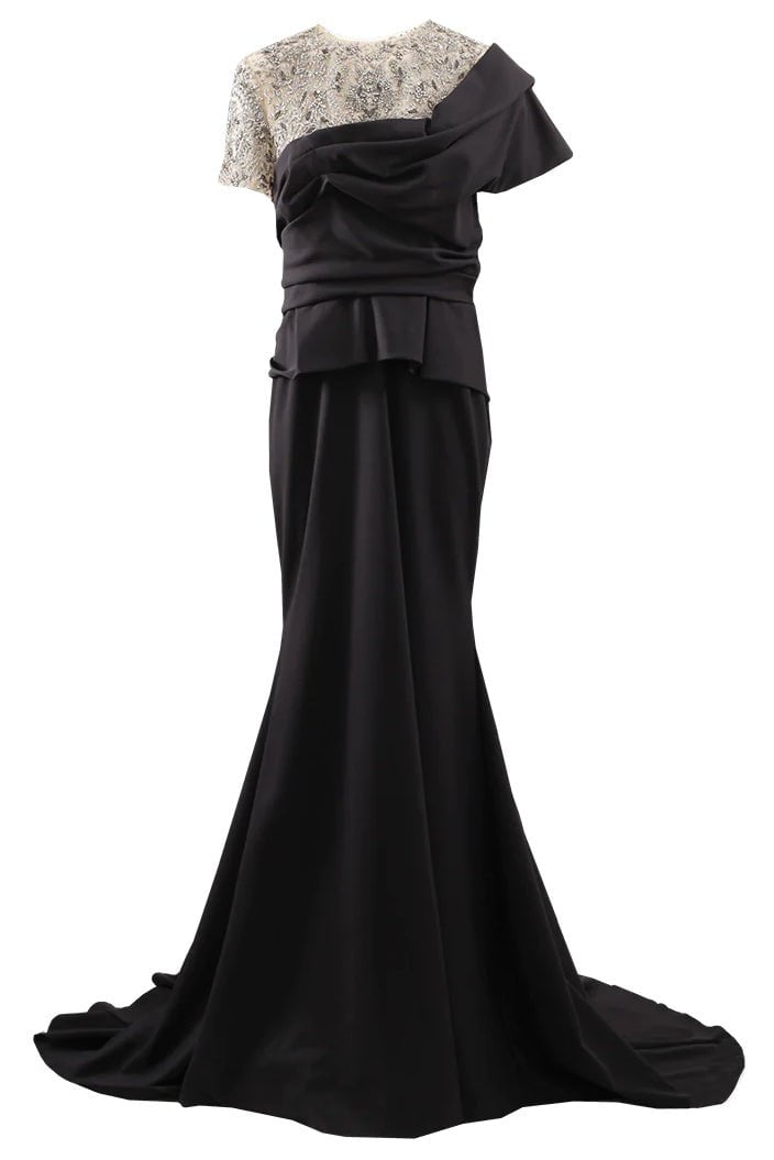MARCHESA-Crystal Illusion Jersey Gown-BLACK
